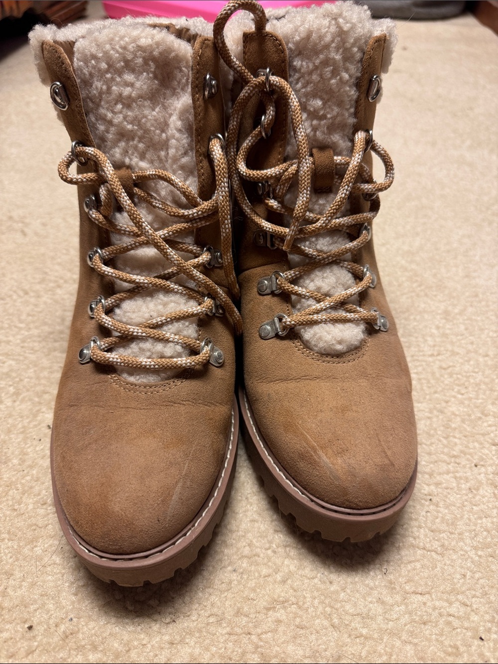Universal Thread Tan Sherpa Lined Lace Up Hiking Boots Women's 10